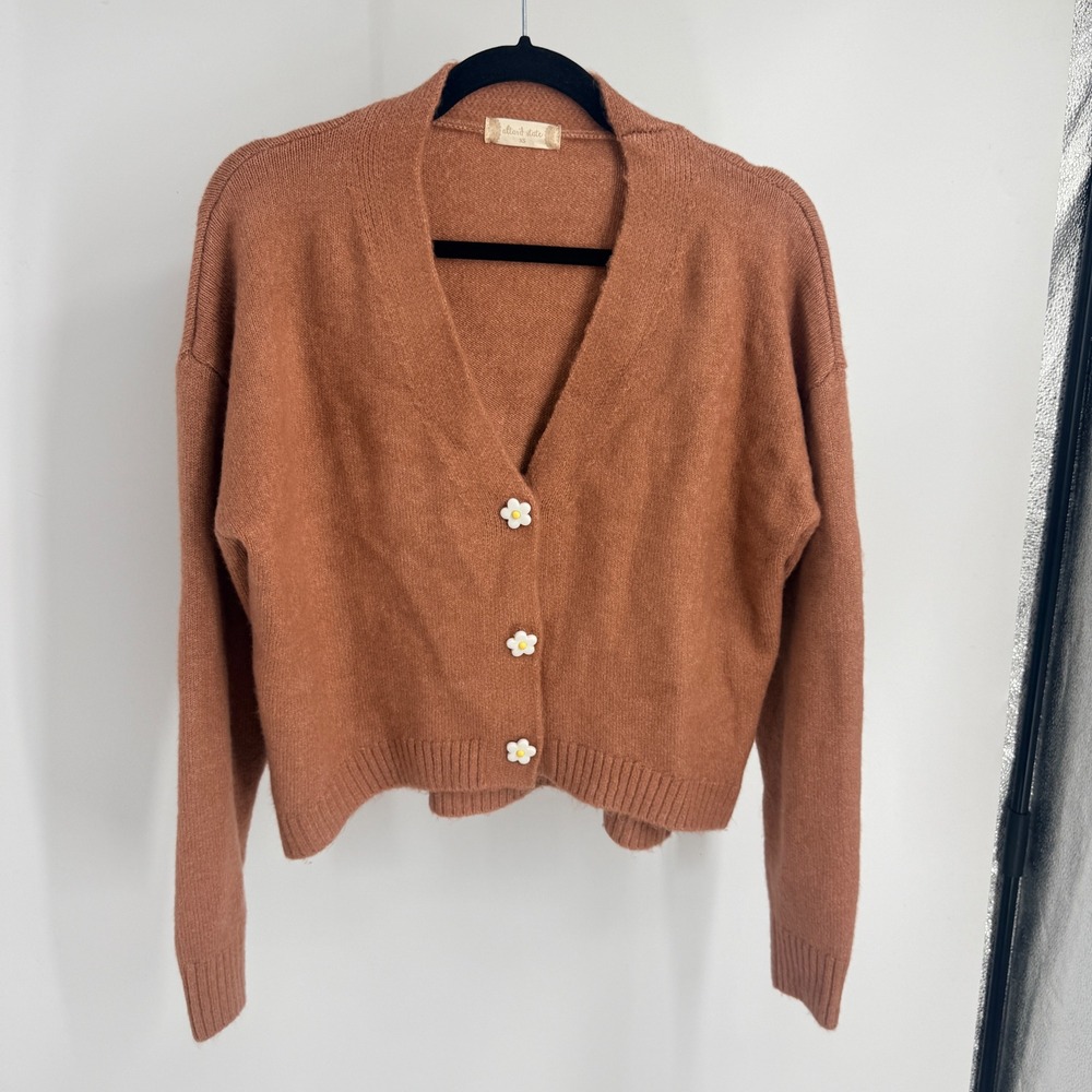 Altar'd State Rust Orange Daisy Button Cropped Cardigan Sweater XS Flower Child